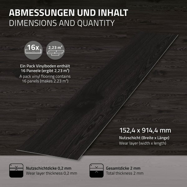 Deluxe PVC-klæbende vinylgulv til 2,3 m² mørkegrå eg 2 mm tykt ML-design