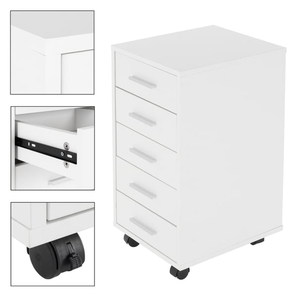 Mobil piedestal med 5 skuffer 33x38x635 cm hvid af spånplade ML-design