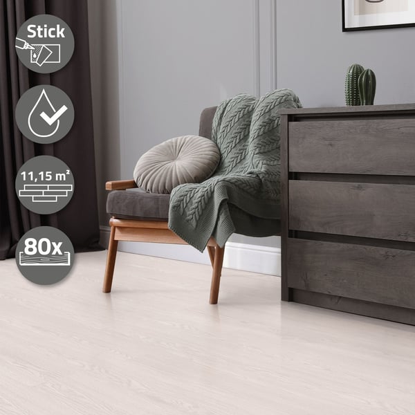 11,5 m² PVC-klæbende vinylgulv Vinylgulv Laminatgulv Hvid eg