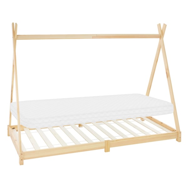 ML Design Cot Tipi 90 x 200 cm slotted runko, luonto, intialainen sänky massiivipuusta, lasten talon nuori sänky puinen sängyn sänky