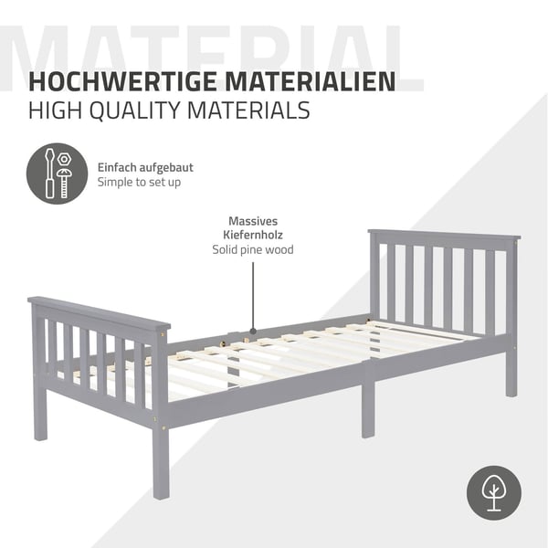 Sängynpeti, jossa on lamellirunko 90x200 cm Vaaleanharmaa mänty ML-Design