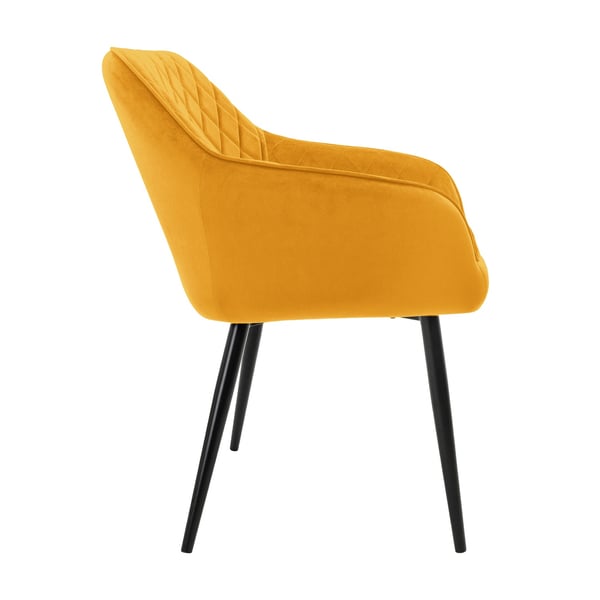 ML-Design sæt med 4 spisestuestole med armlæn og ryglæn, sennepsgul, køkkenstol med fløjlsbetræk, polstret stol med metalben, ergonomisk stol til