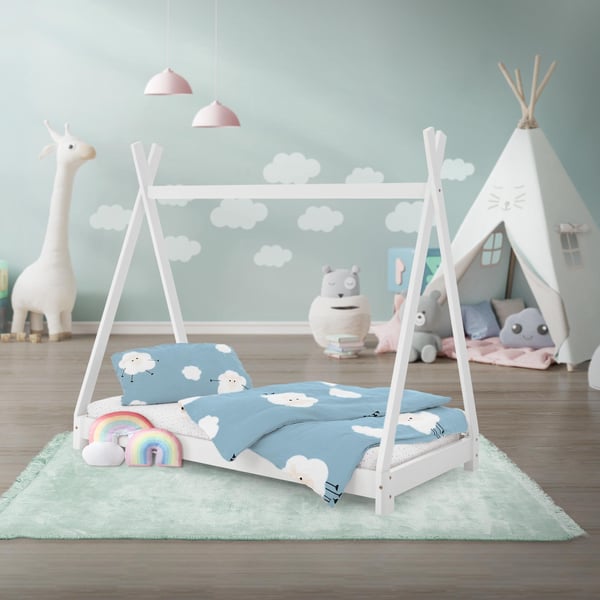 Barnsäng Tipi med spjälram och madrass 70x140 cm vit av furu ML-Design