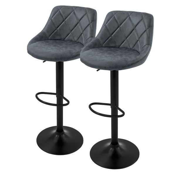 Barstol sæt med 2 stk. antracit kunstlæderpolstring med ryglæn og fodstøtte højdejusterbar 62-82 cm ML-Design