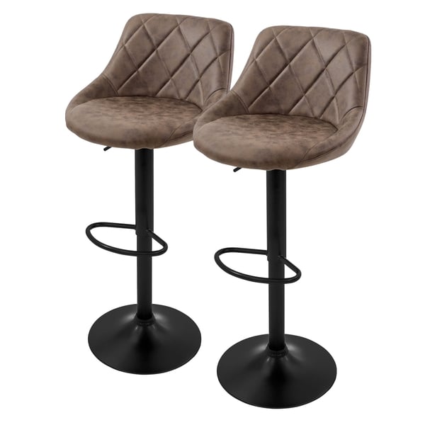 Barstol sæt med 2 brune kunstlæderbetræk med ryglæn og fodstøtte højdejusterbar 62-82 cm ML-Design