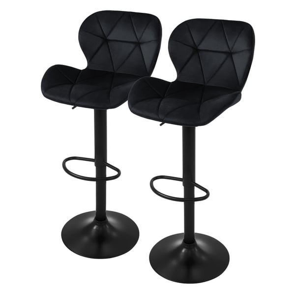 Barstol sæt med 2 sort velourbetræk med ryglæn og fodstøtte højdejusterbar 59-79cm ML-Design