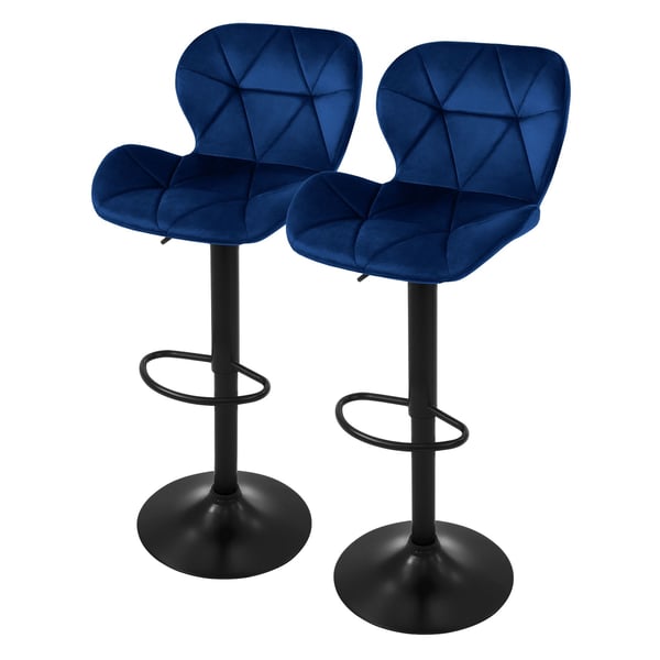 Barstol sæt med 2 blå velourbetræk med ryglæn og fodstøtte højdejusterbar 59-79cm ML-Design