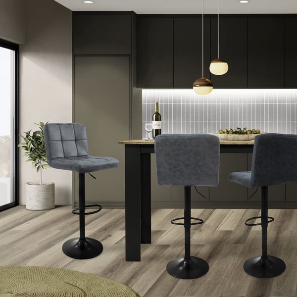Barstol sæt med 2 stk. antracit kunstlæderbetræk med ryglæn og fodstøtte højdejusterbar 63-83cm ML-Design