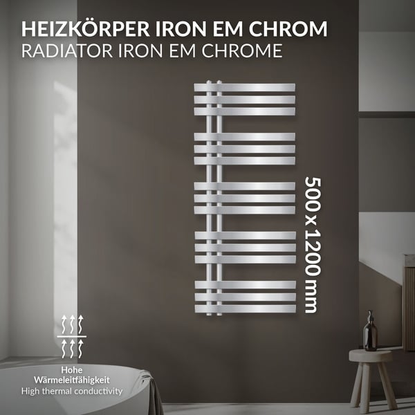 Design badeværelsesradiator Iron EM 500x1200 mm krom LuxeBath