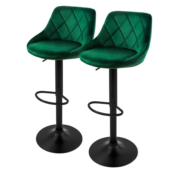 Baarijakkara 2 kpl vihreä samettipäällysteinen, selkänoja ja jalkatuki korkeussäädettävä 62-82cm ML-Design