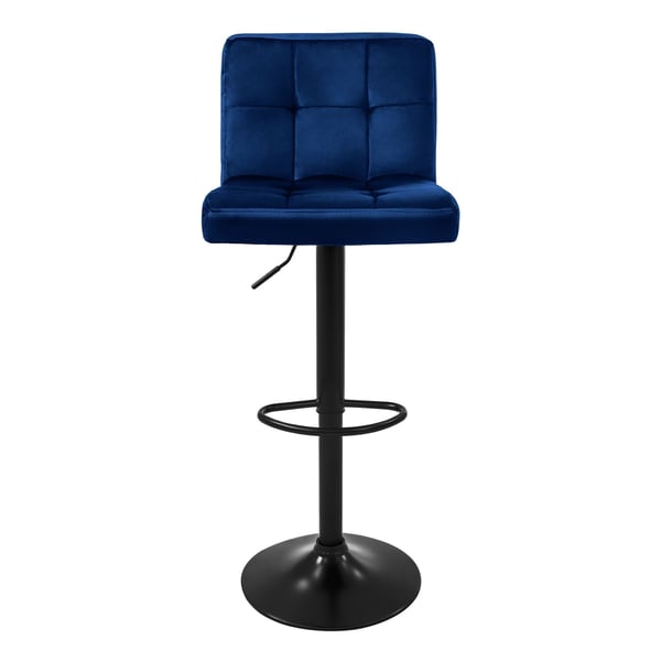 Barstol sæt med 2 blå velourbetræk med ryglæn og fodstøtte højdejusterbar 63-83cm ML-Design