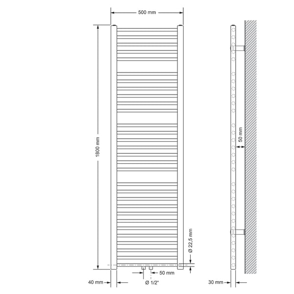 ECD Germany Håndklæde - 500 x 1800 mm - antracit - især med medium forbindelse - radiator håndklædevarmer håndklæde
