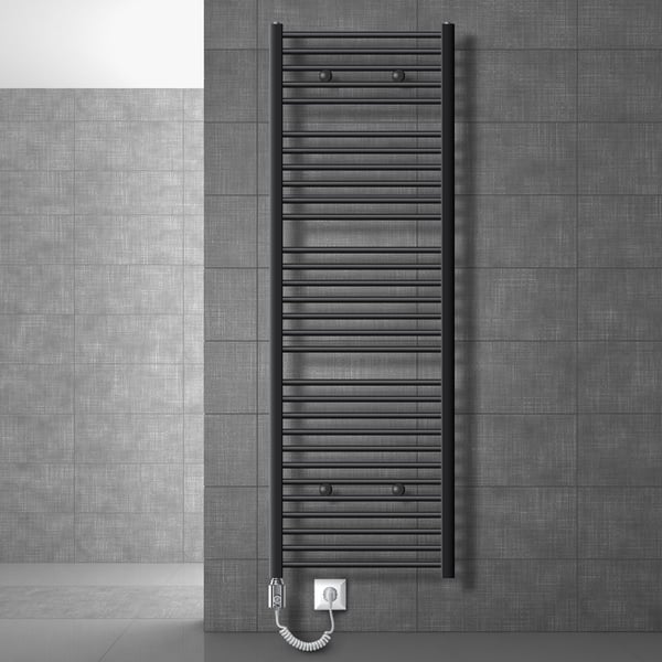 Radiator håndklæde ECD Germany Model Sahara 600 x 1800 mm antracit bøjet med sidetilslutning håndklædeholder