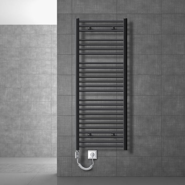 Badeværelsesradiator elektrisk med varmeelement 900W 600x1500 mm antracit lige med sidetilslutning