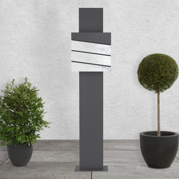 Sokkelbrevkasse med avisrum 37x36,5x11 cm antracit/hvid marmor-look stål ML design