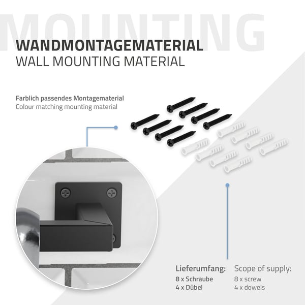 Rektangulært tøjstativ til væggen 12x60 cm sort stål ML-design