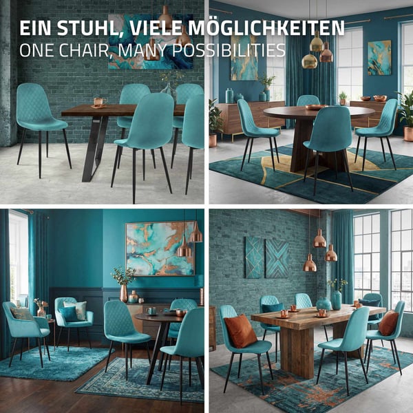 Matstol set om 4 petrol sammetsklädsel med metallben inkl. monteringsmaterial ML-Design
