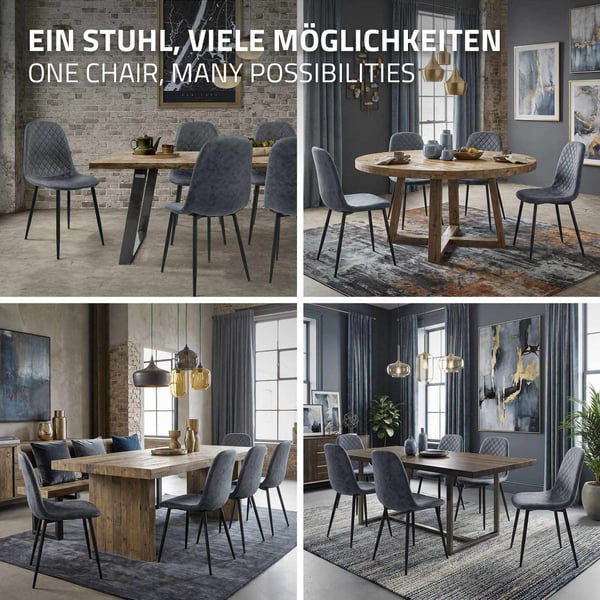 Matstol set om 4 antracit konstläderklädsel med metallben inkl. montering material ML-Design