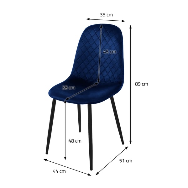 Spisebordsstol sæt med 4 mørkeblå velourbetræk med metalben inkl. samlemateriale ML-Design