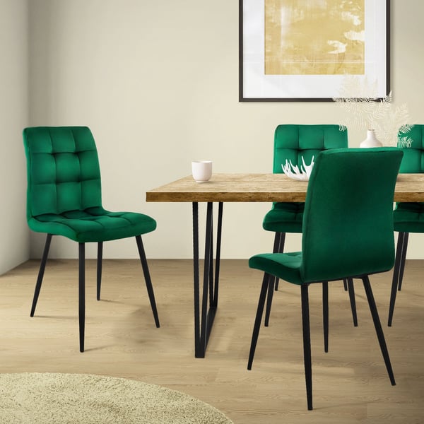 Ruokailutuoli 4 kpl tummanvihreä samettiverhoilu metallijaloilla sis. kokoonpanomateriaalin ML-Design
