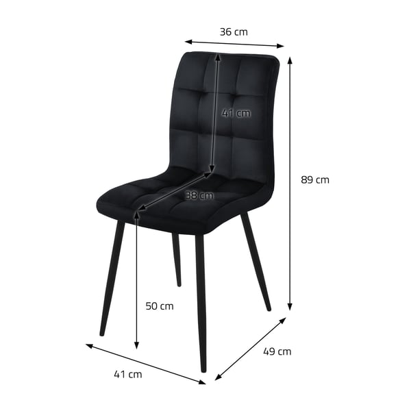 Spisebordsstol sæt med 4 sort velourbetræk med metalben inkl. samlemateriale ML-Design