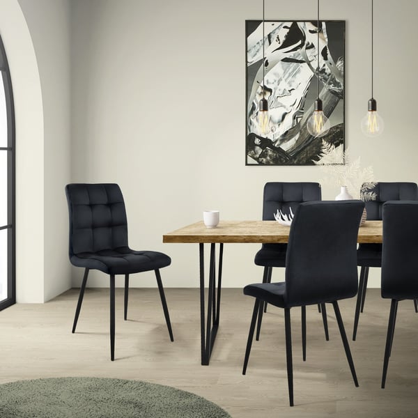 Spisebordsstol sæt med 4 sort velourbetræk med metalben inkl. samlemateriale ML-Design