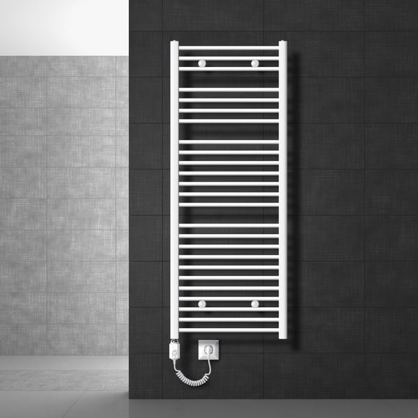 Elektrisk badeværelsesradiator med varmeelement 1200W 600x1500 mm hvid lige med sidetilslutning LuxeBath
