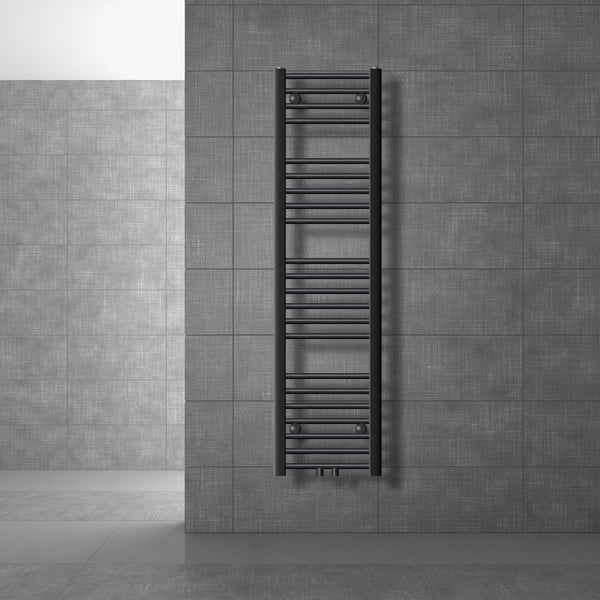 Badrumsradiator Sahara 300x1400 mm antracit rak med centrumanslutning LuxeBath