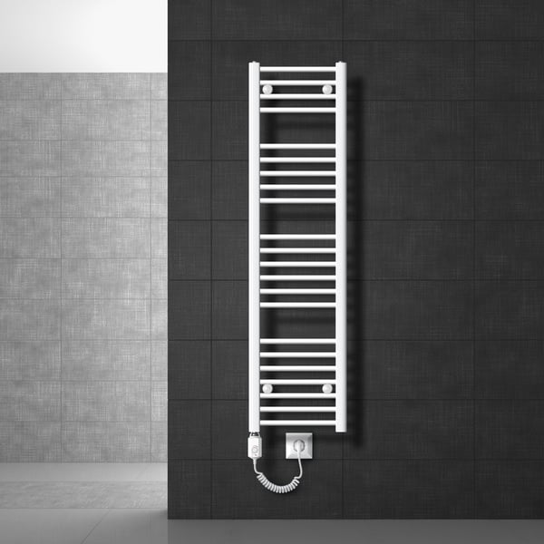 Badeværelsesradiator Elektrisk med varmeelement 900W 300x1400 mm Hvid lige med sidetilslutning