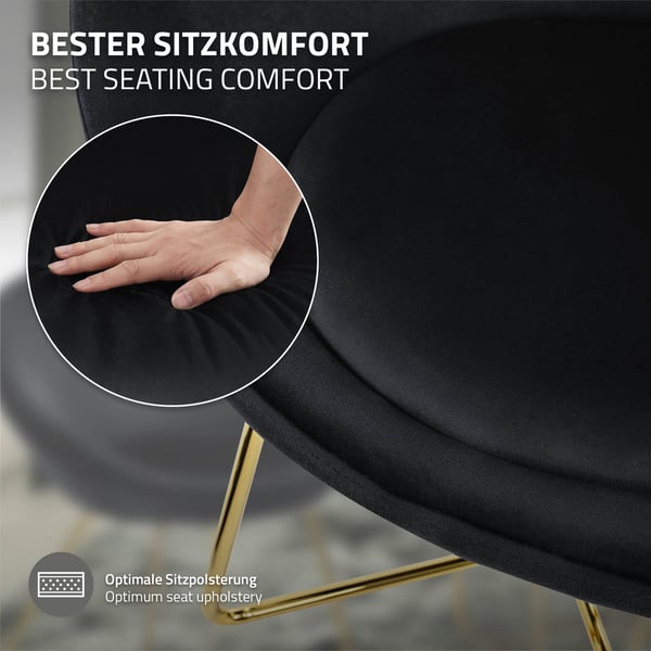 Spisebordsstol med rundt ryglæn i sort fløjl med gyldne metalben ML-design