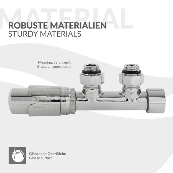 Ventil Armaturen Set Multiblock Chrome Eckform inkl. Thermostatkopf LuxeBath