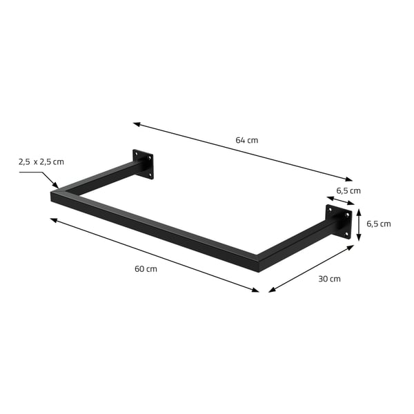 Rektangulært tøjstativ til væggen 30x60 cm sort stål ML-design