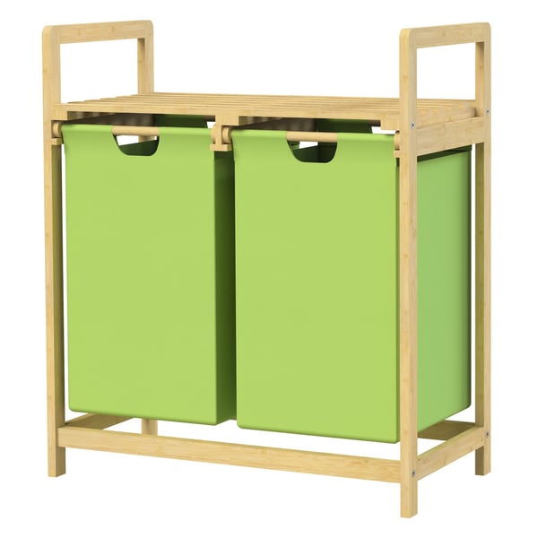 Pyykkikori kahdella ulosvedettävällä pyykkipussilla Olive 2x30 litraa Bambupuurunko ML design