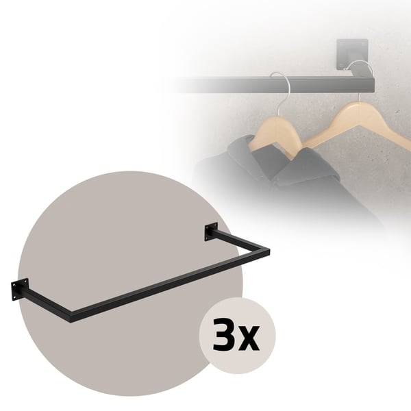 Suorakulmainen vaatetanko seinälle 30x90 cm musta teräs ML design