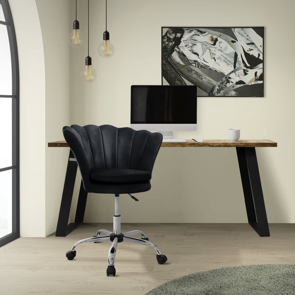 Kontorstol med hjul og ryglæn skaldesign 68x68 cm sort fløjl metalstel ML-design