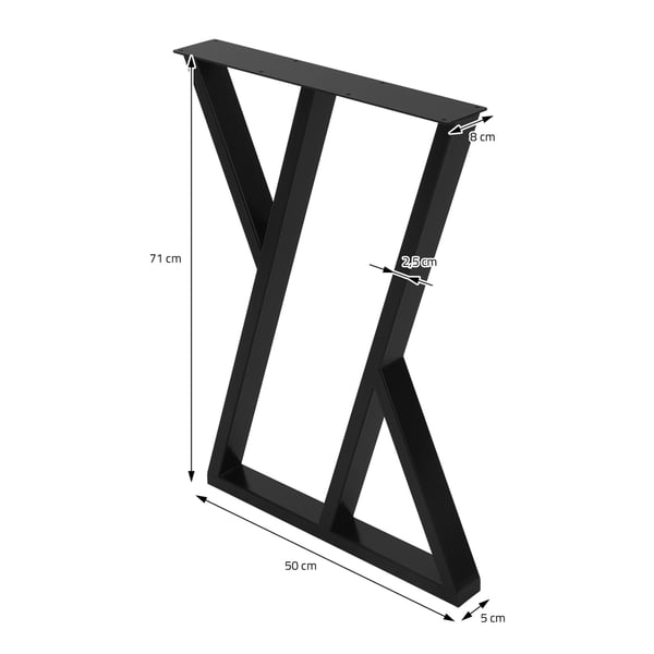 Bordben sæt med 2 X-formede 50x71 cm sort stål ML-design