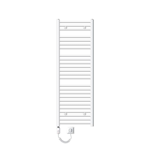 Opvarmet håndklæde radiator med opvarmning element 1200 W ECD Germany Model Sahara 500 x 1500 mm lige side forbinder hvid håndklædeholder