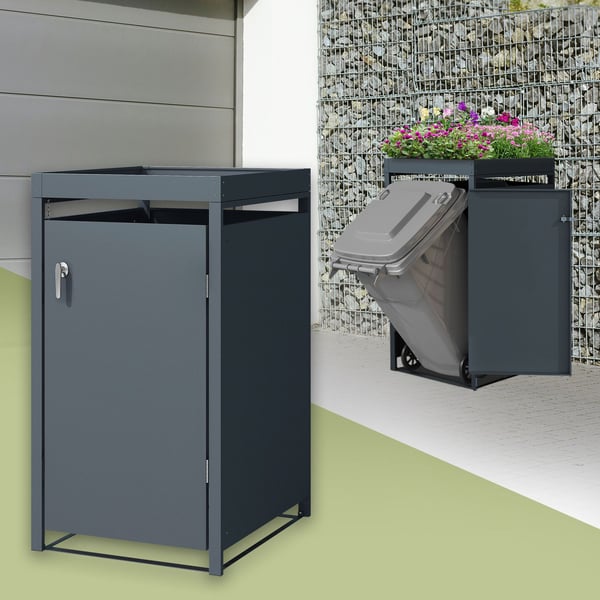 Avfallsbox med planteringstak för 1 avfallsbehållare låsbar 68x80x124 cm antracit stål ML design