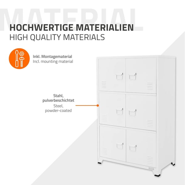 Kontorskab med magnetlukning i tre niveauer 75x40x120 cm hvid stål ML-design