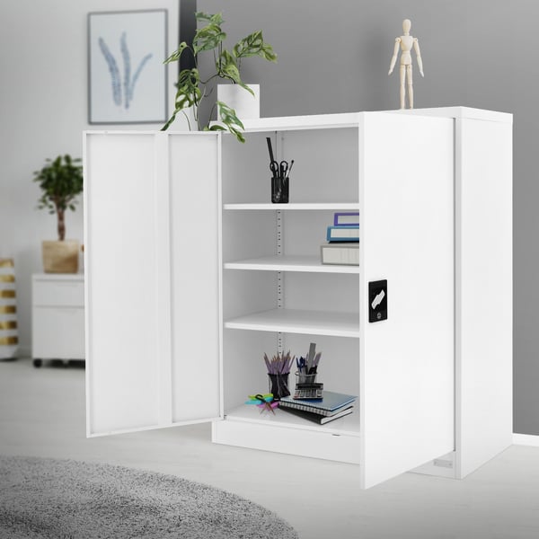 Låsbart arkivskab 90x40x109 cm hvid stål ML-design