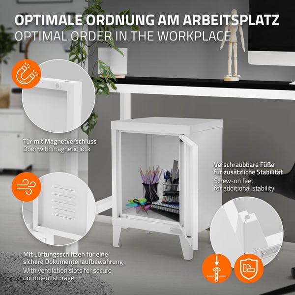 Industrielt arkivskab sengebord 40x30x57,5 cm hvidt stål ML-design