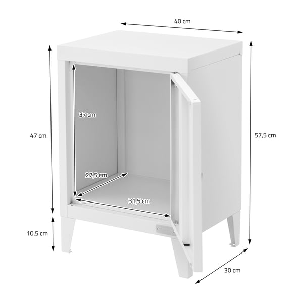 Industrielt arkivskab sengebord 40x30x57,5 cm hvidt stål ML-design