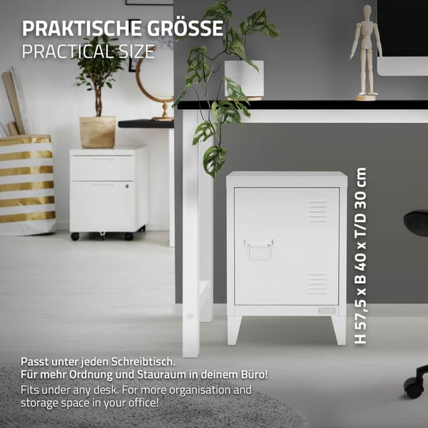 Industrielt arkivskab sengebord 40x30x57,5 cm hvidt stål ML-design
