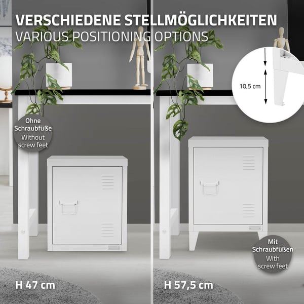 Industrielt arkivskab sengebord 40x30x57,5 cm hvidt stål ML-design