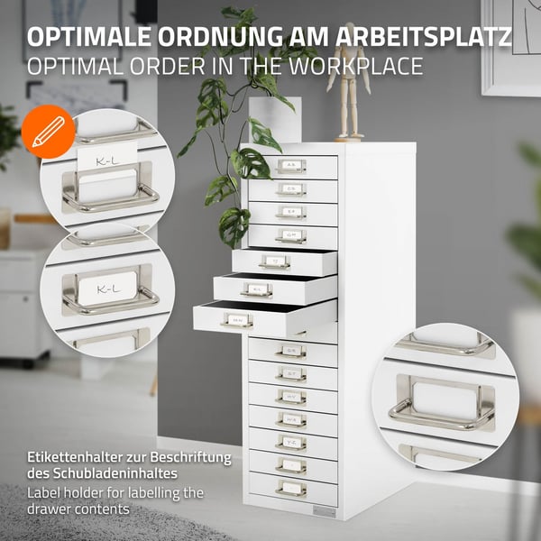 Arkivskåp med 15 lådor 28x38x87 cm vit metall ML design