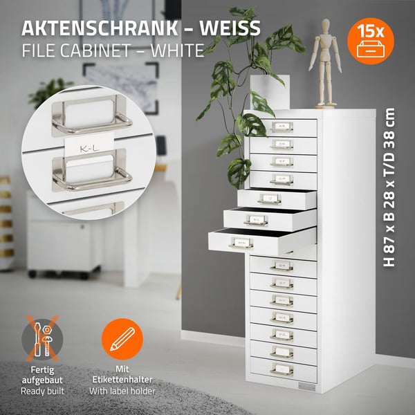 Arkivskåp med 15 lådor 28x38x87 cm vit metall ML design
