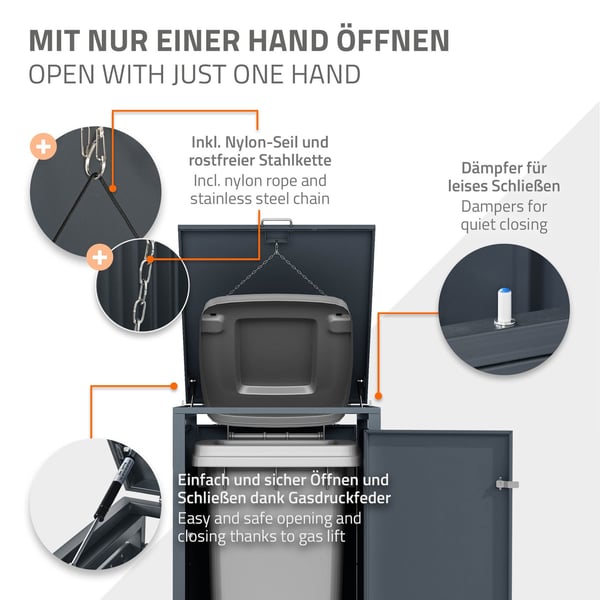 Soptunna för 1 soptunna upp till 240 liter antracit stål ML design