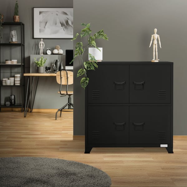 Kontorskab med magnetlukning i to niveauer 75x40x80,5 cm sort stål ML-design