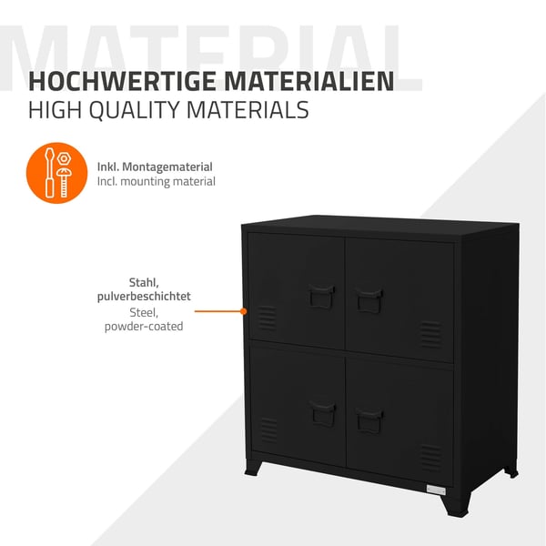 Kontorskab med magnetlukning i to niveauer 75x40x80,5 cm sort stål ML-design