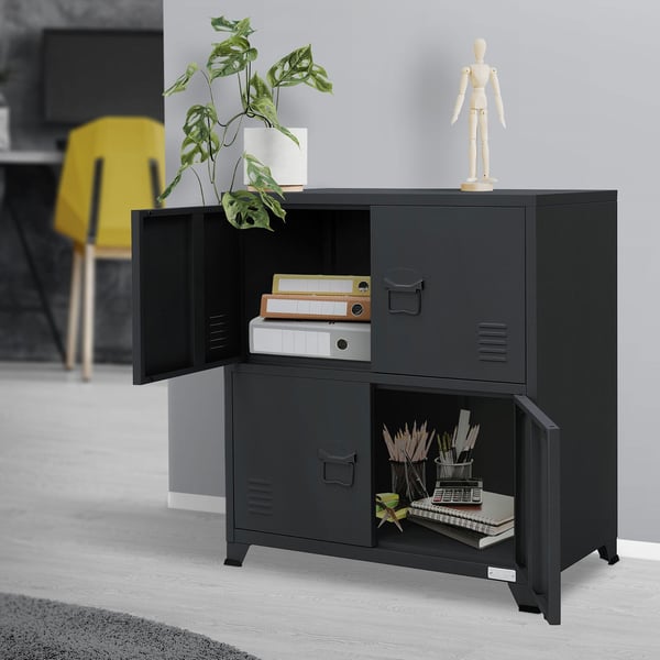 Toimistokaappi kahdella tasolla magneettisuljin 75x40x80,5 cm antrasiittiteräs ML design